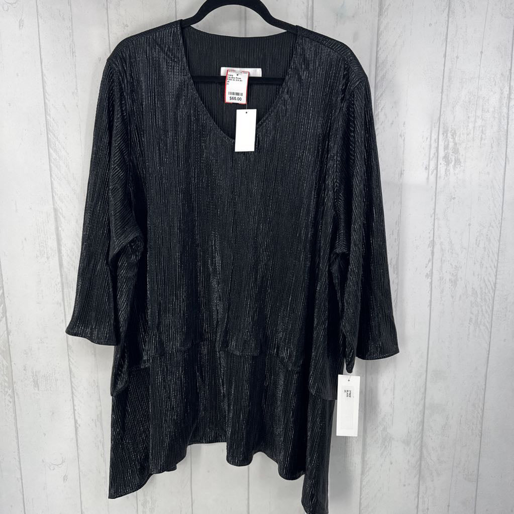 R354 2x 3/4 slv shine tiered ruffle v-neck top