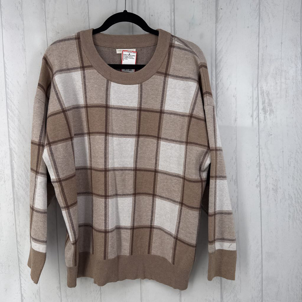 1X plaid crewneck sweater
