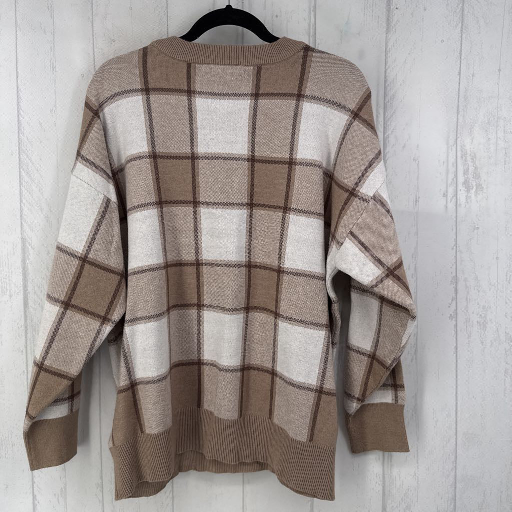 1X plaid crewneck sweater