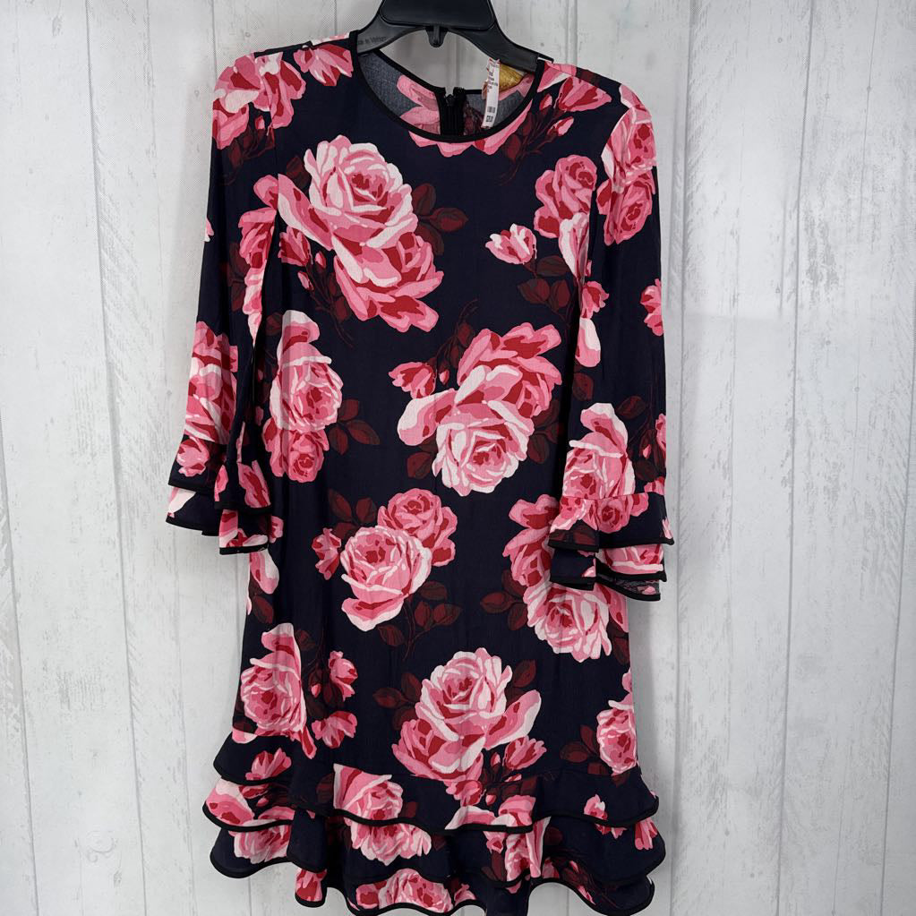 XS flo print ruffled 3/4 slv dress