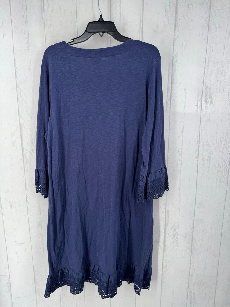 XL 3/4 slv lace hem v-neck dress