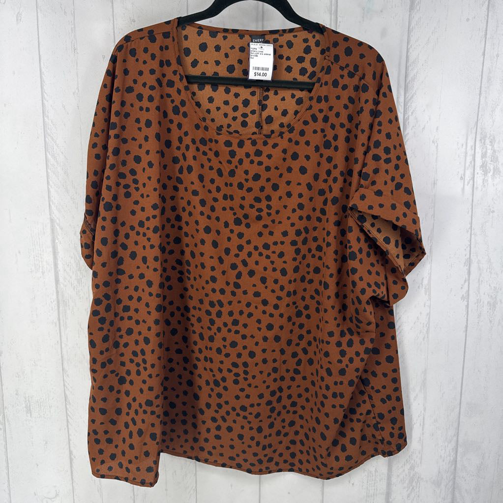 5xl cuff s/s animal print top
