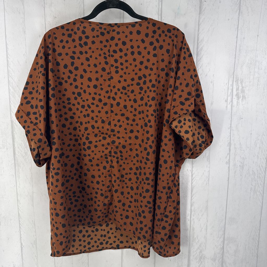 5xl cuff s/s animal print top