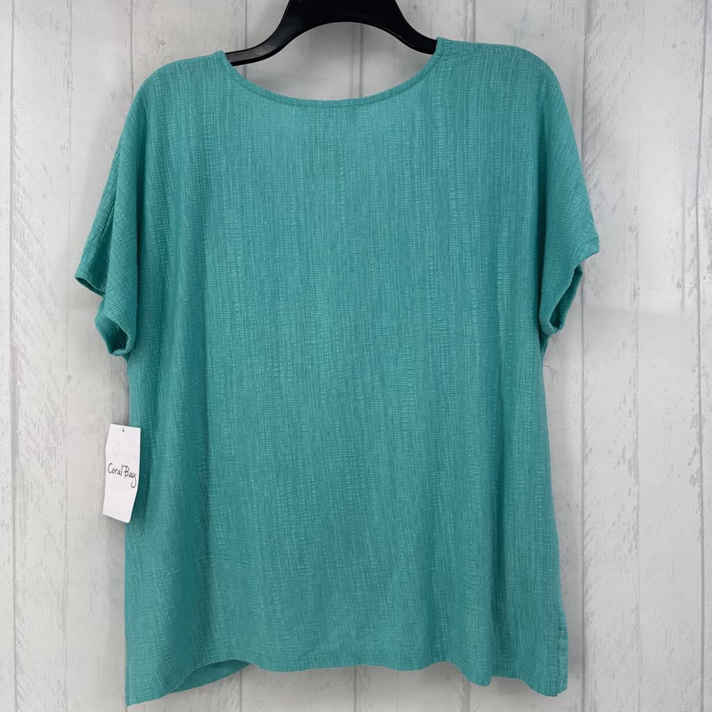 R19 XL v-neck gathered hem s/s top