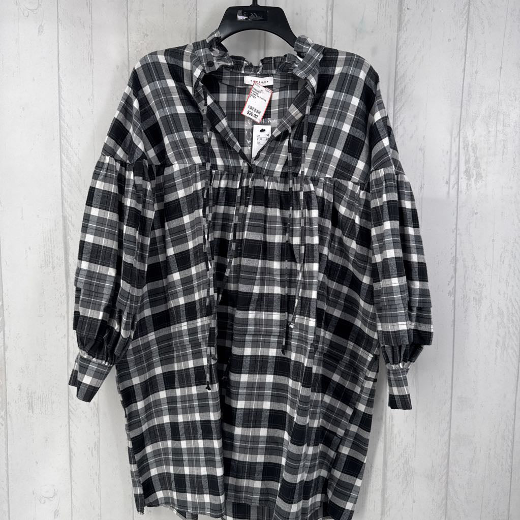 6 plaid tie front l/s dress