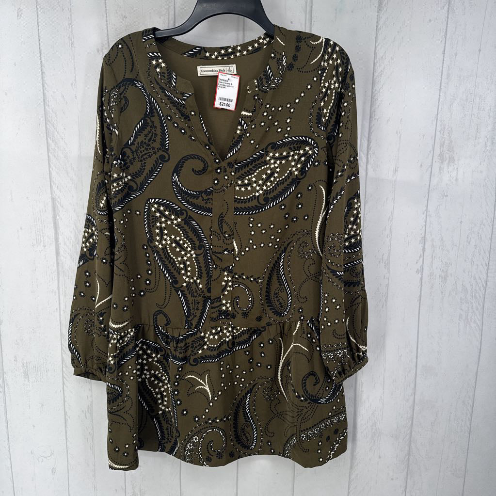 S paisley print v-neck l/s dress
