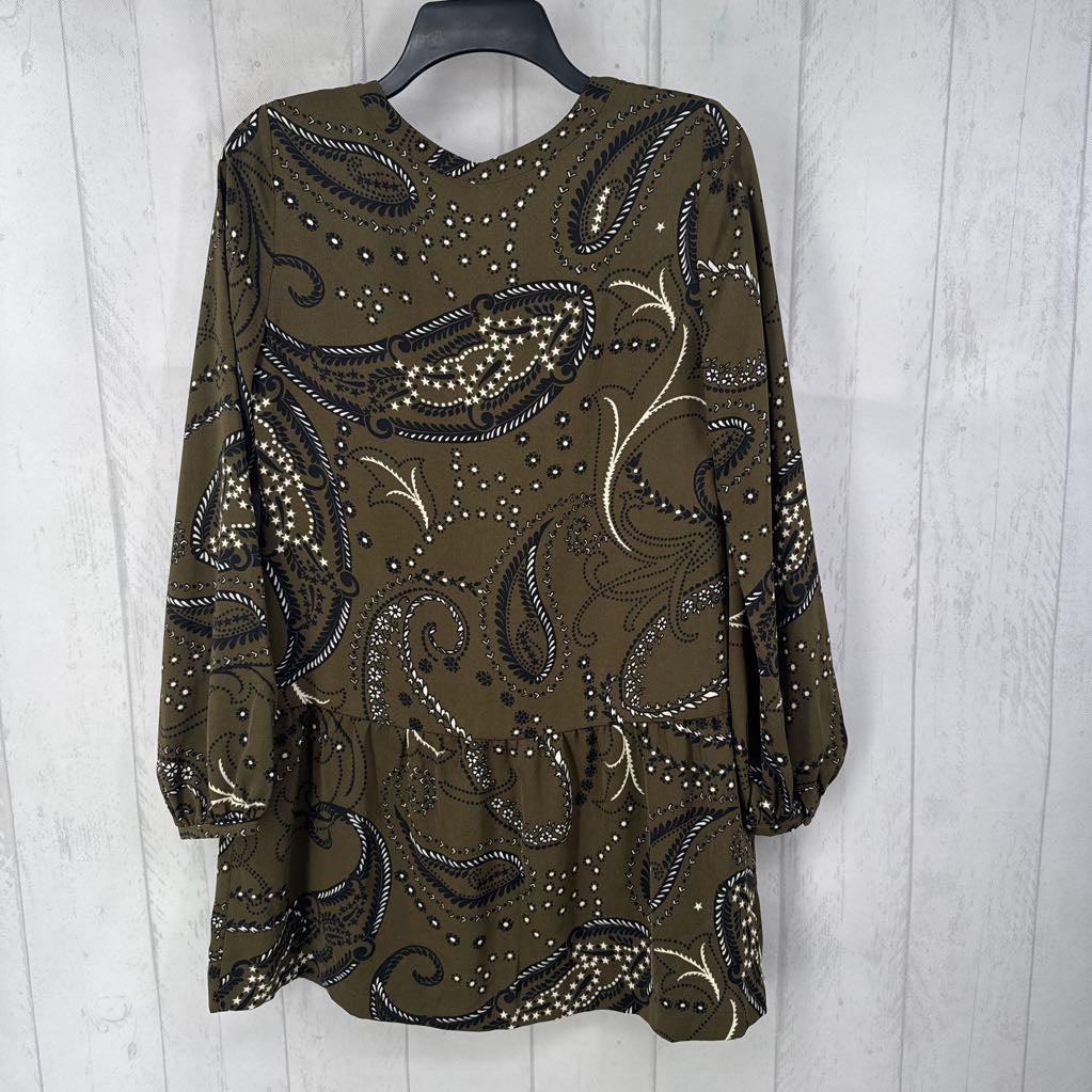 S paisley print v-neck l/s dress