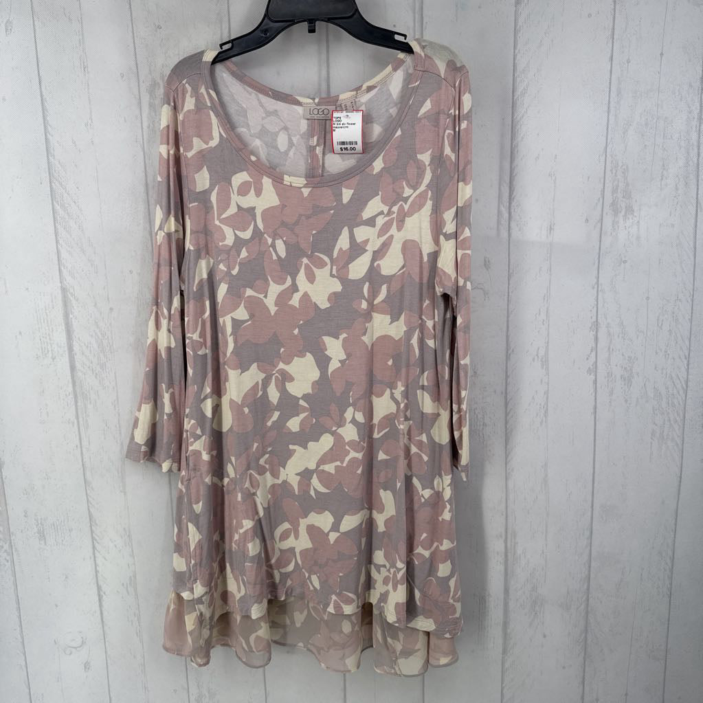 M 3/4 slv flower print tunic