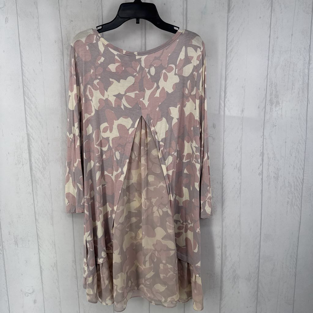 M 3/4 slv flower print tunic