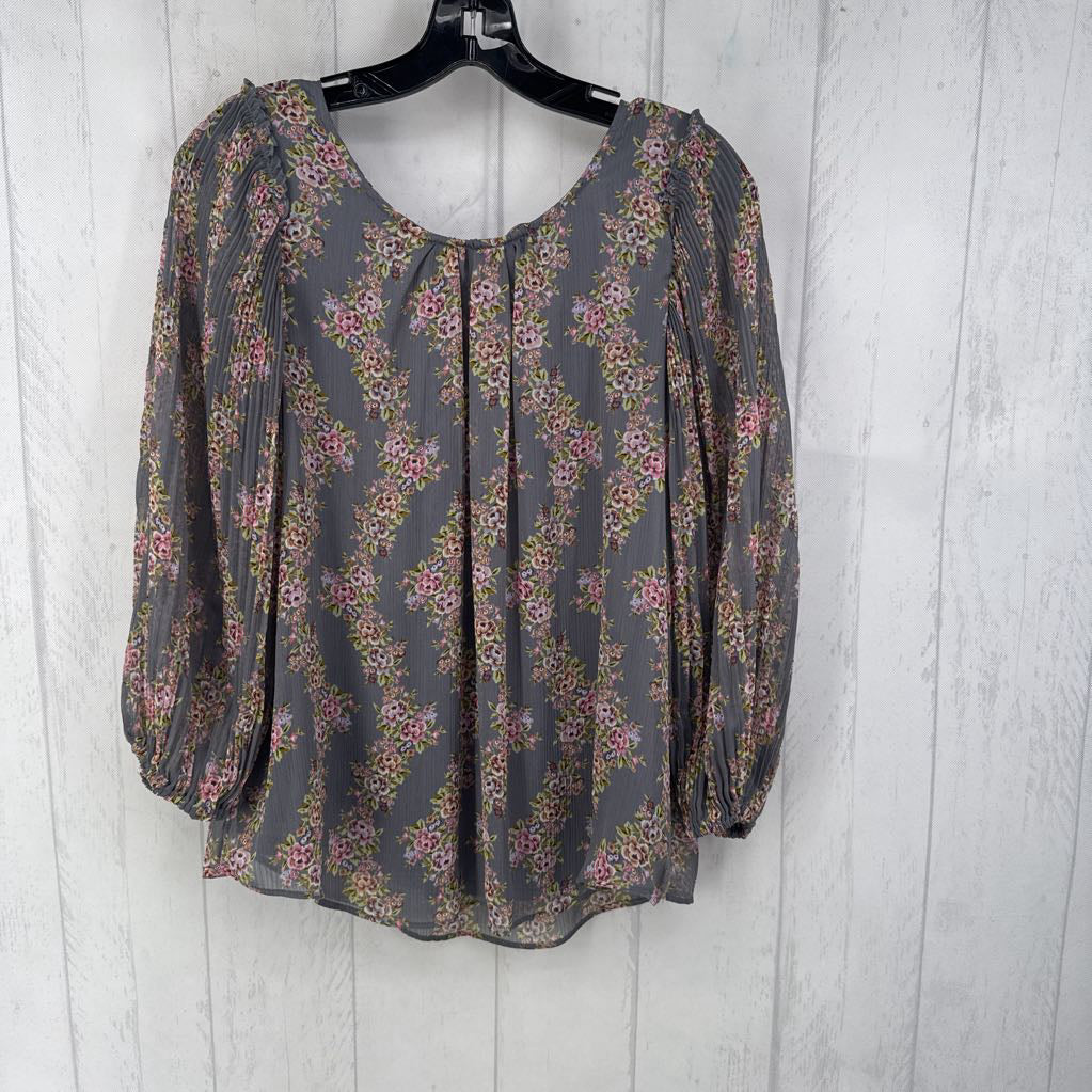 M 3/4 slv accordion pleated floral top
