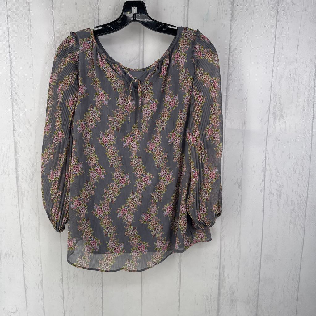 M 3/4 slv accordion pleated floral top
