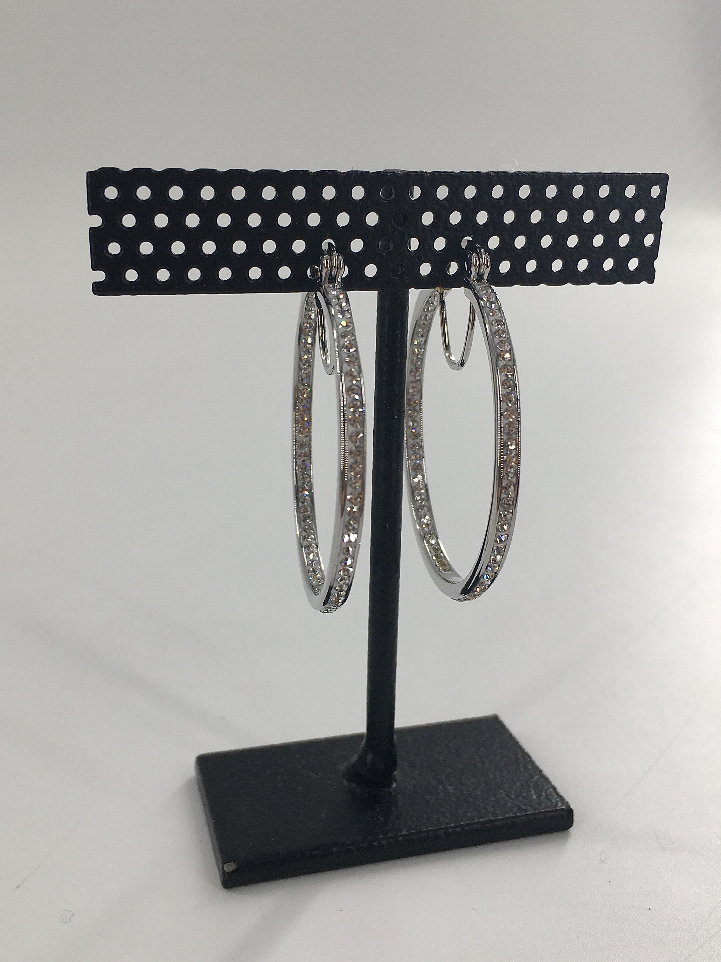 silver tone CZ hoop earrings