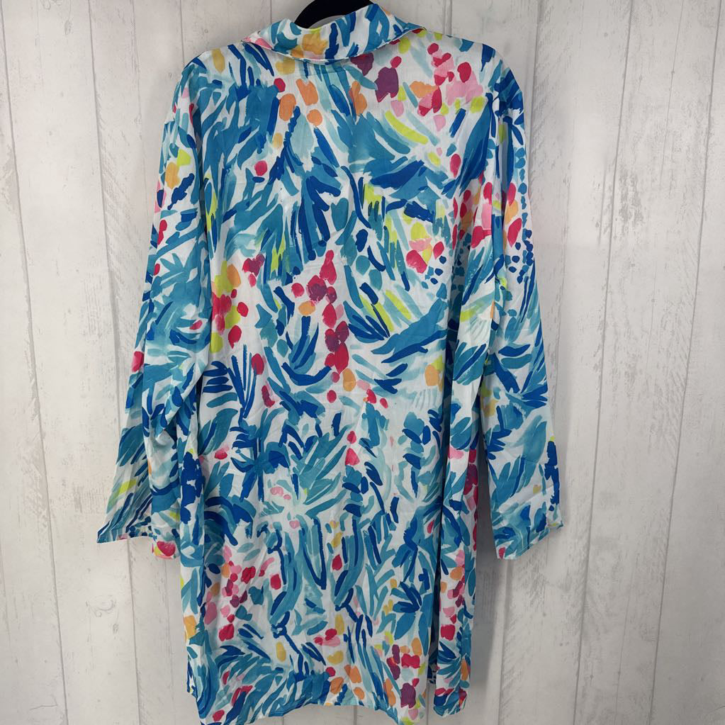 4xl l/s tropical print button shirt dress