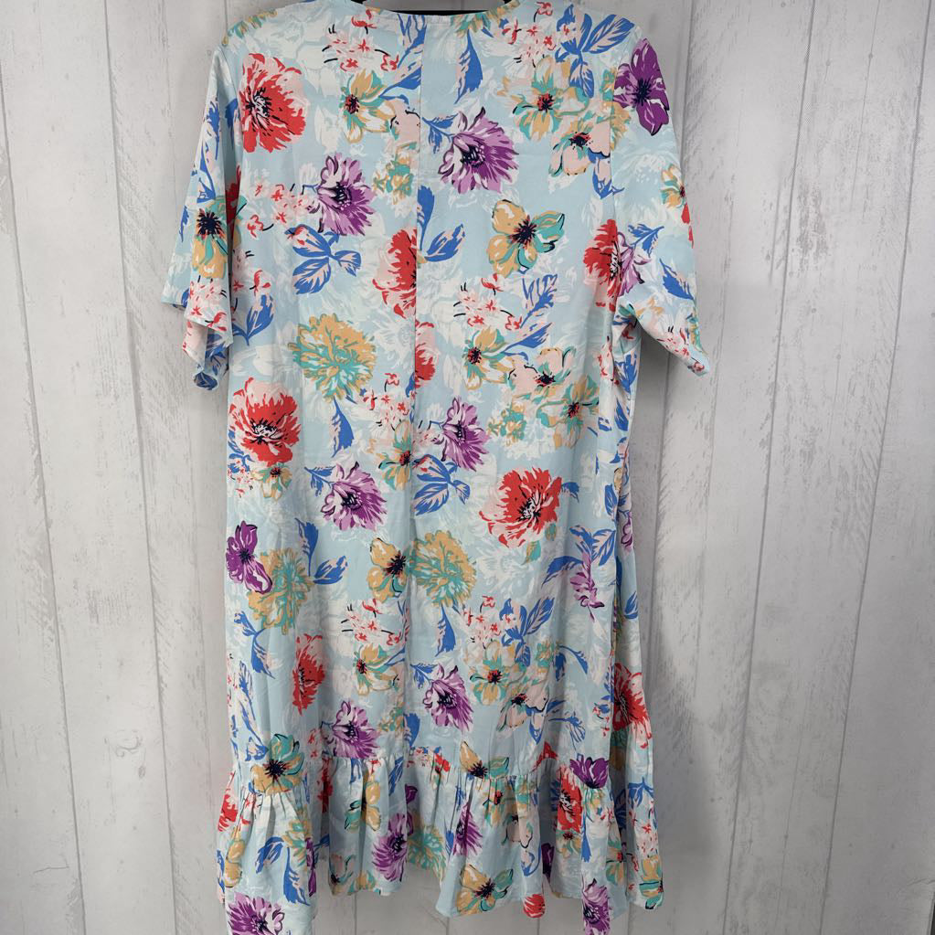 1x s/s flower print ruffle hem dress