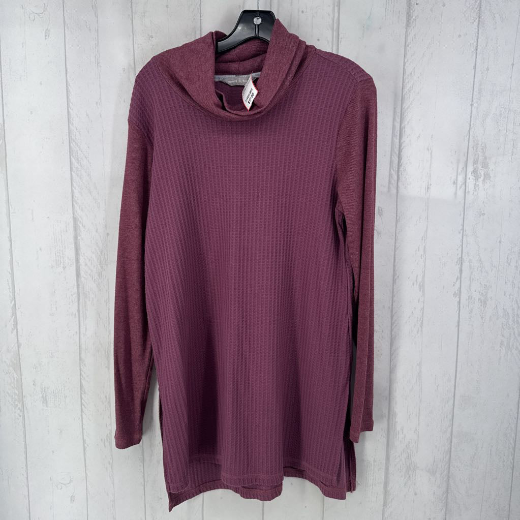 L waffle knit cowl neck l/s top
