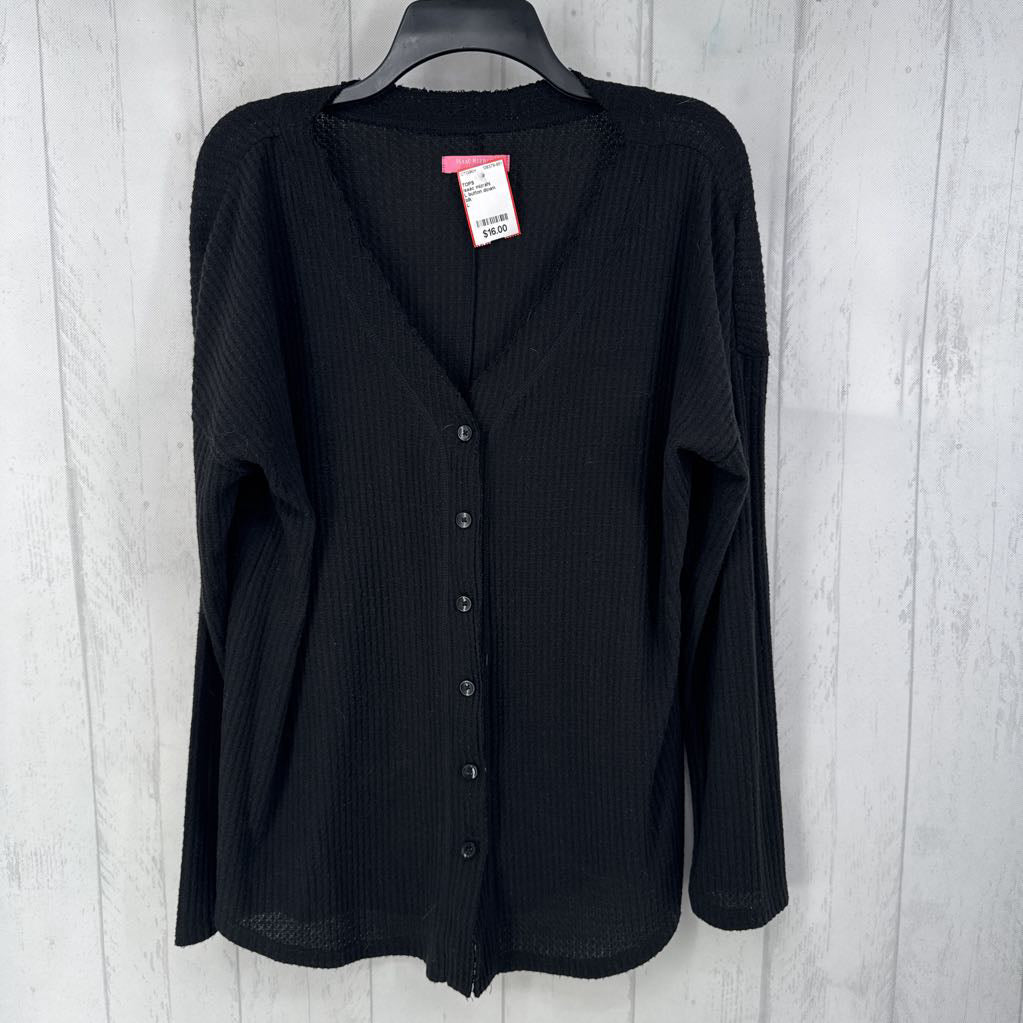 L button down waffle knit l/s top