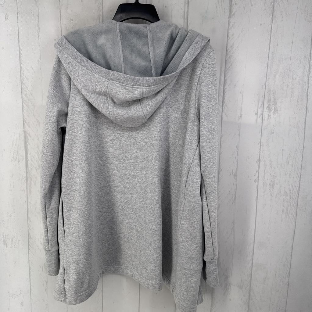 L faux fur open front cardi w/hood