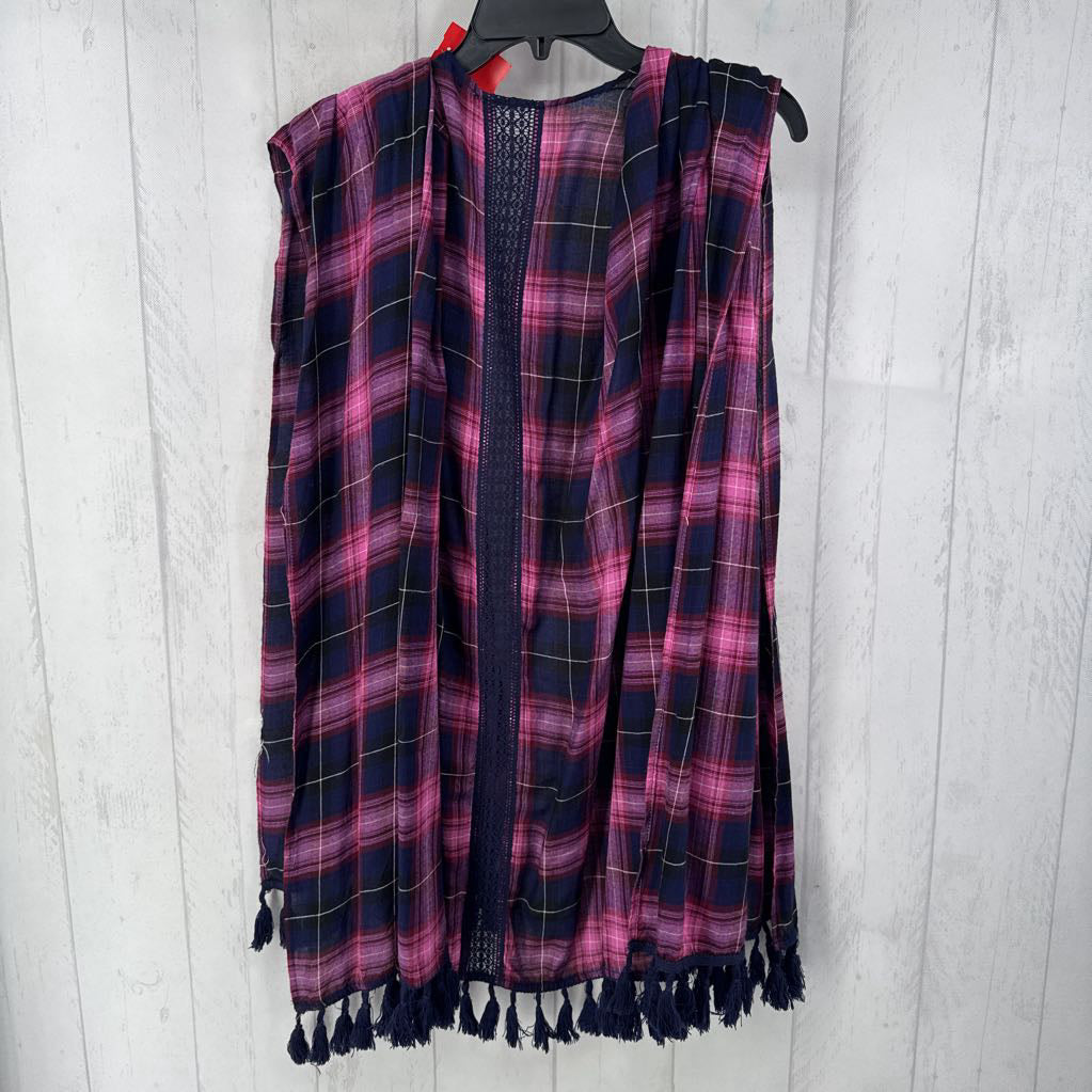 L plaid tassel ruana