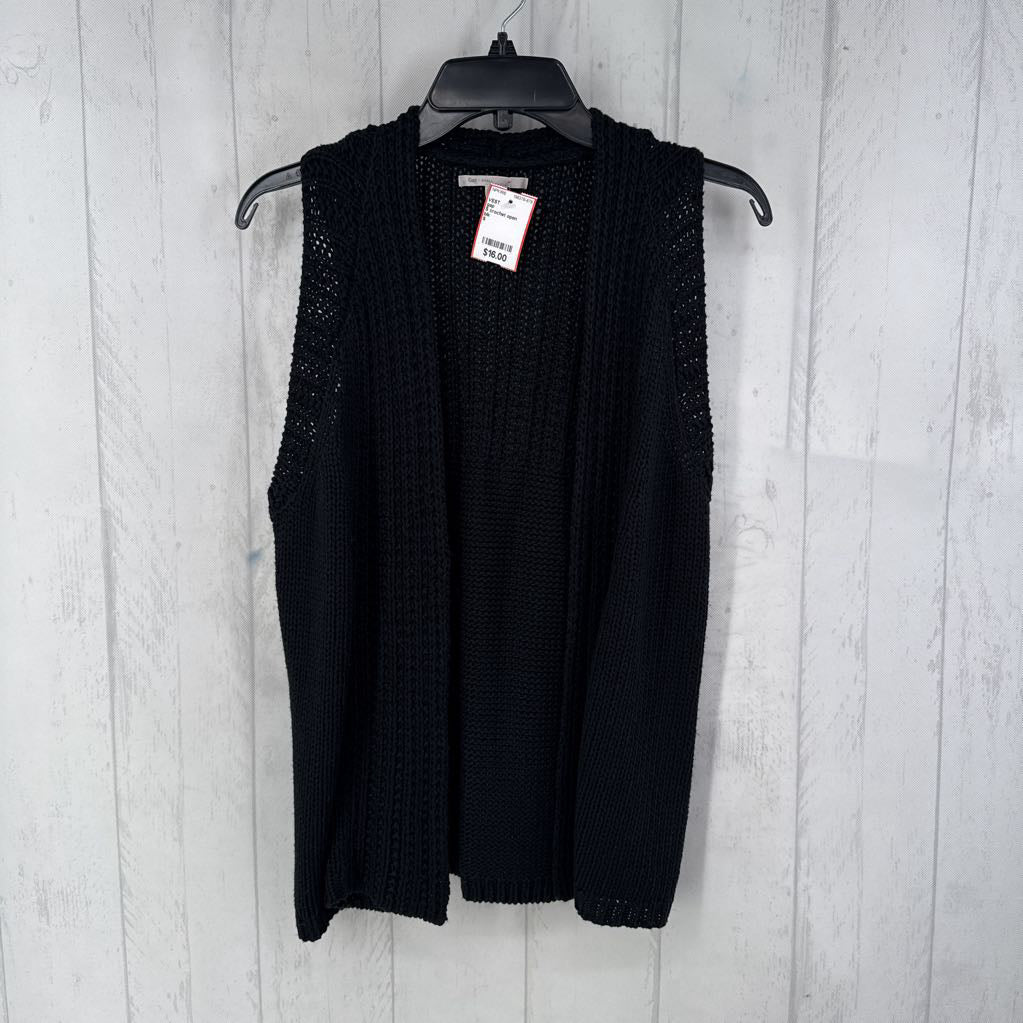 S crochet open front sweater vest