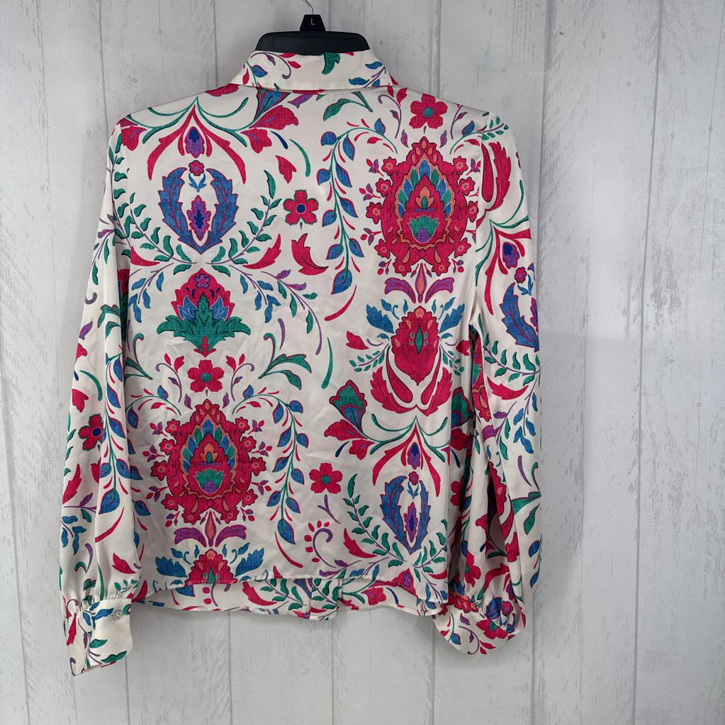 M flo print button down l/s top