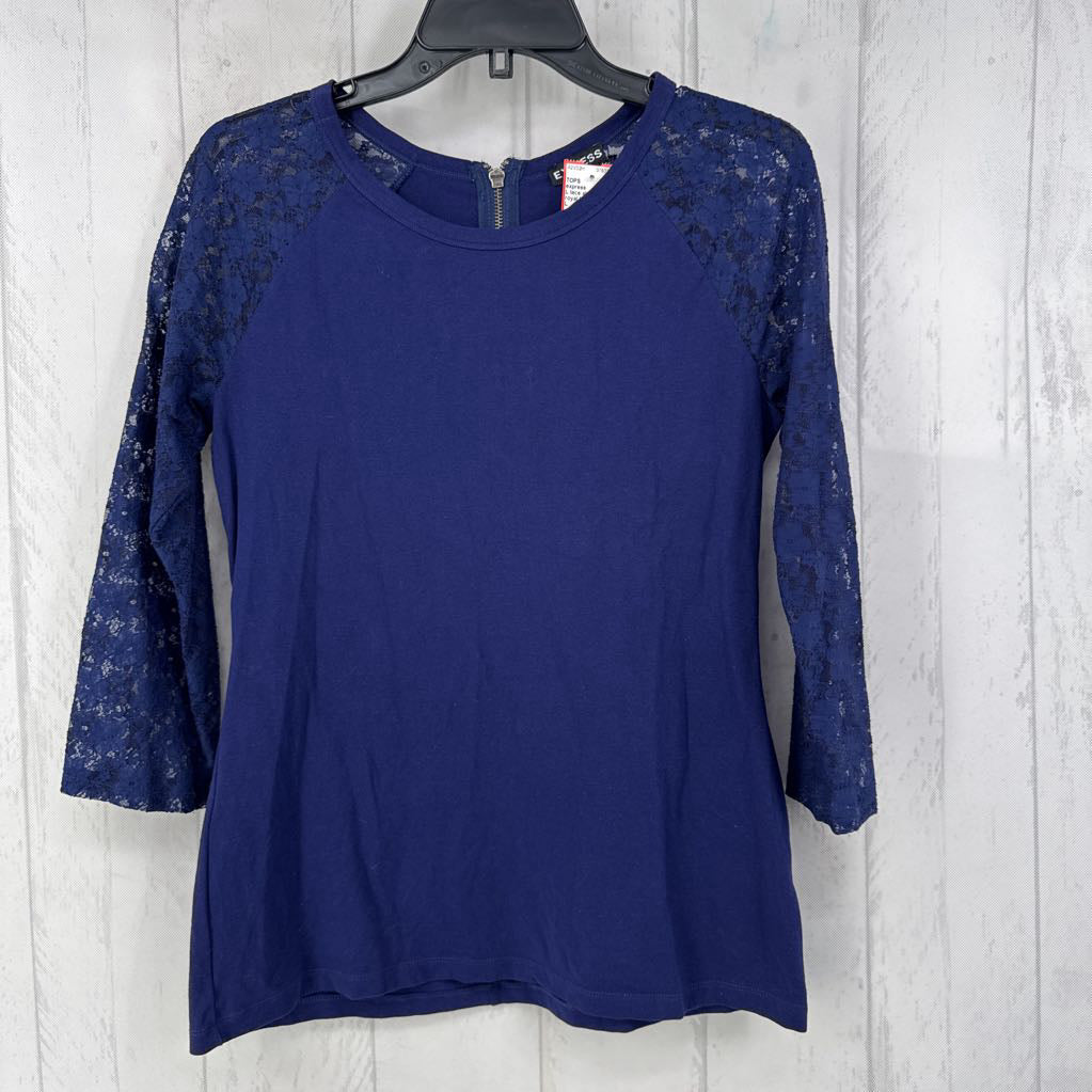L lace slv back zip top