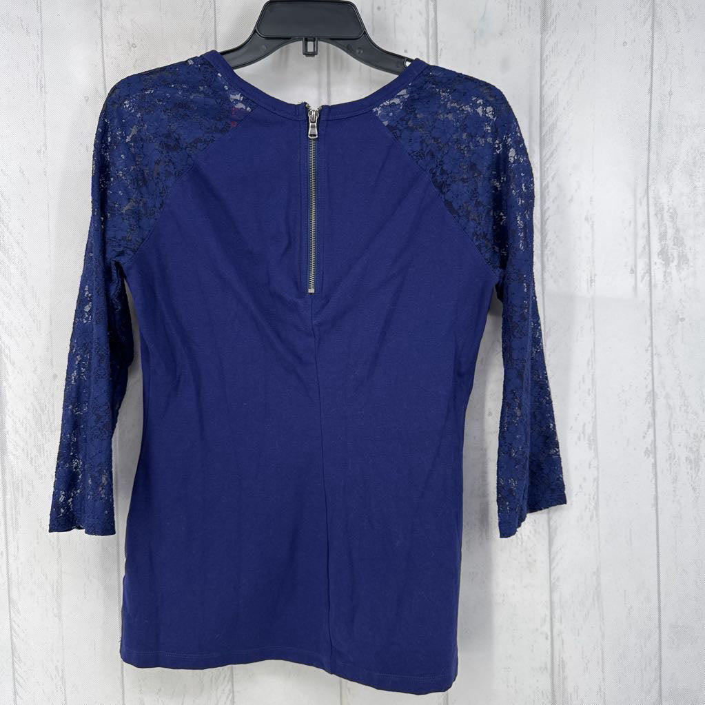 L lace slv back zip top