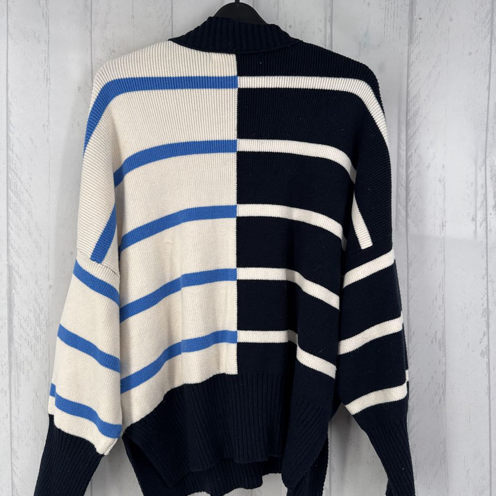 XS striped crewneck drop shoulder sweater