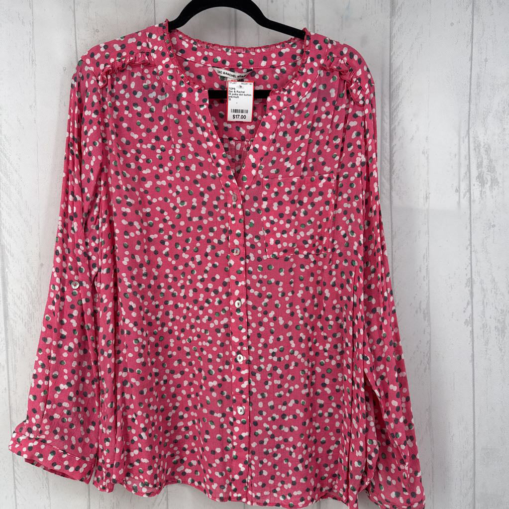 1X polka dot button down l/s top