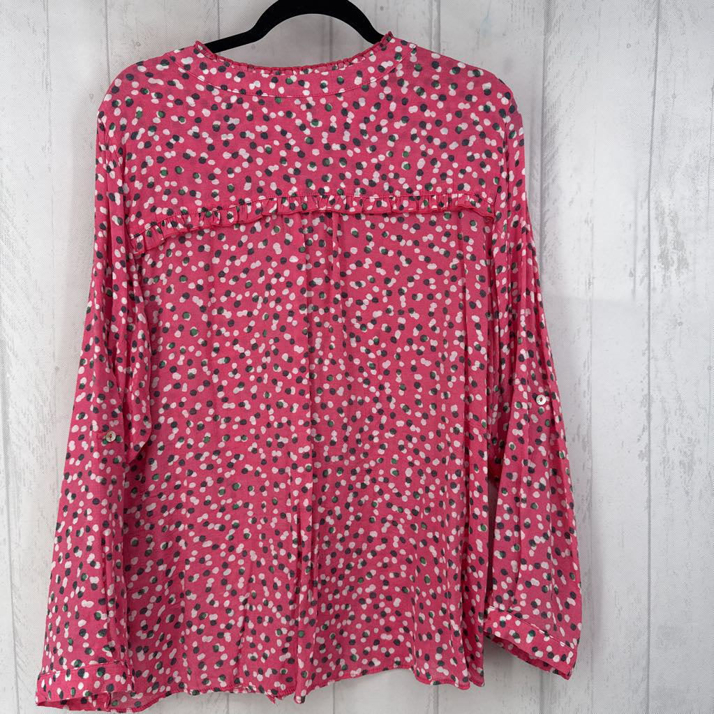 1X polka dot button down l/s top