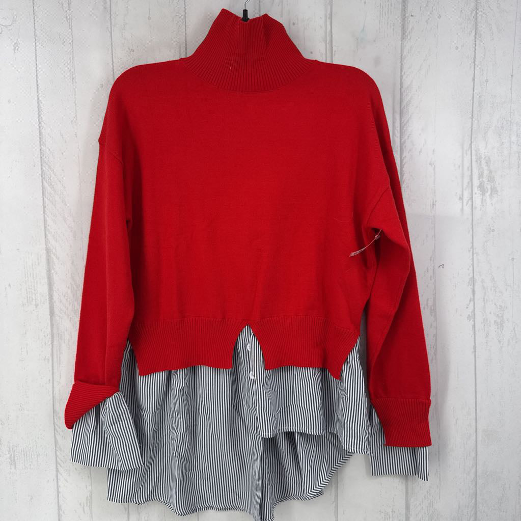 S layered shirt-tail mock-neck sweater