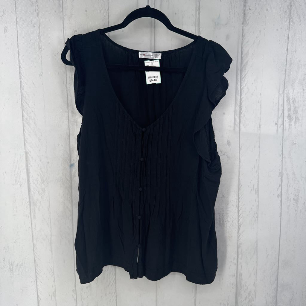 XXXL ruffle slv button pleated top
