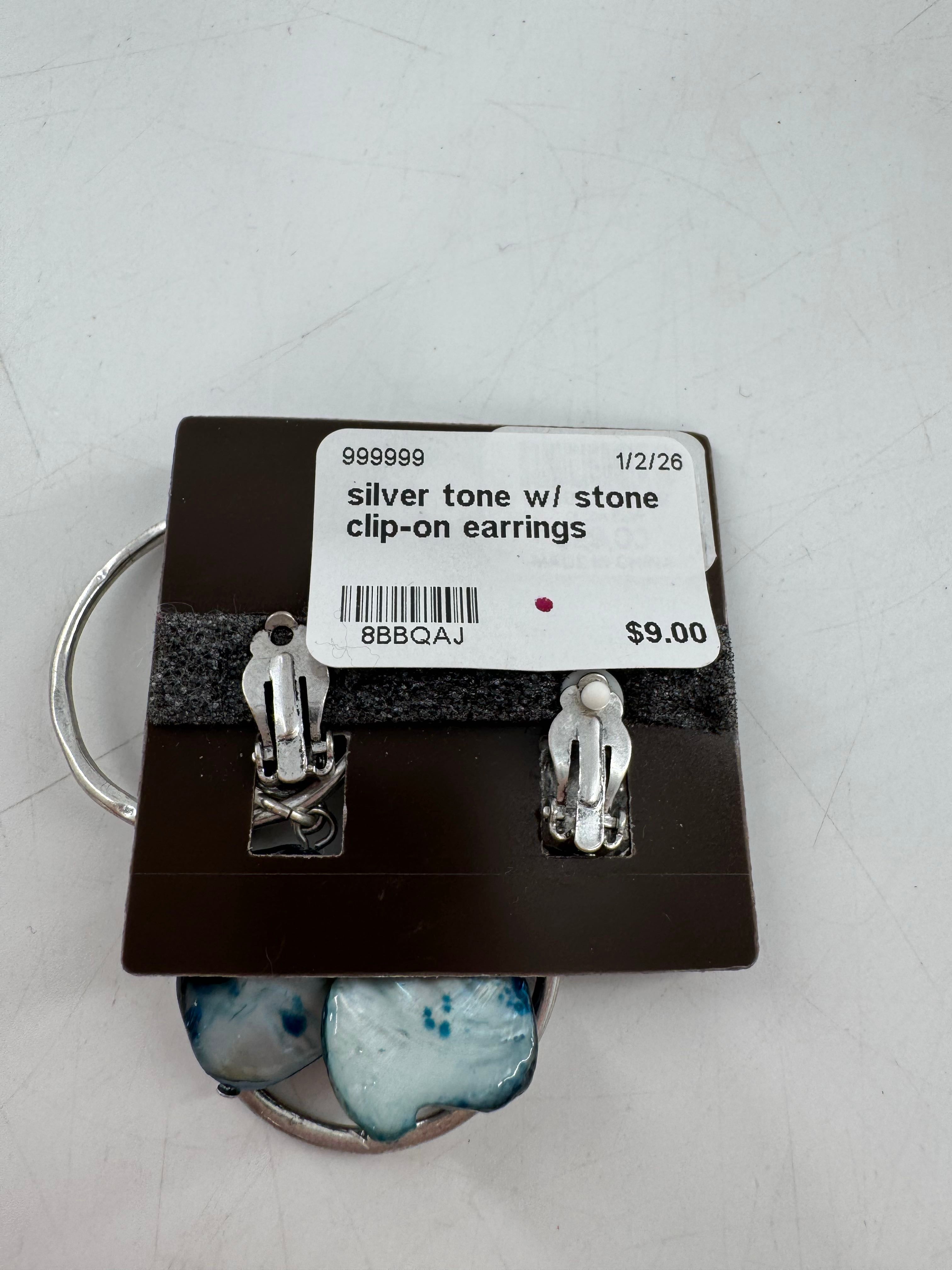 silver tone w/ stone clip-on earrings