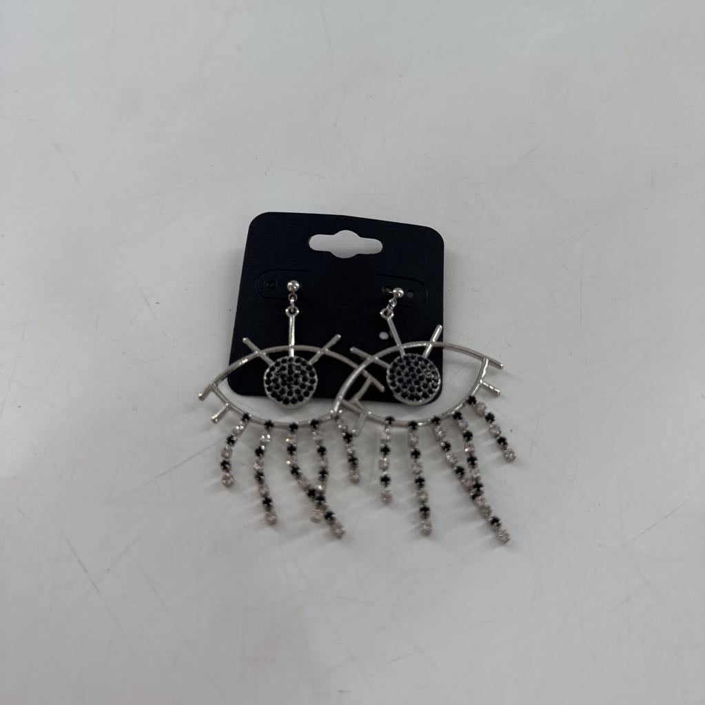 rhinestone evil-eye dangle earrings