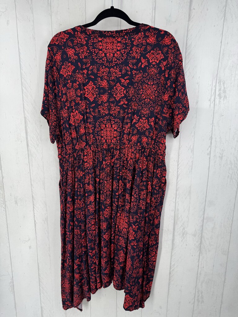 3 s/s flower print button hi-low maxi dress