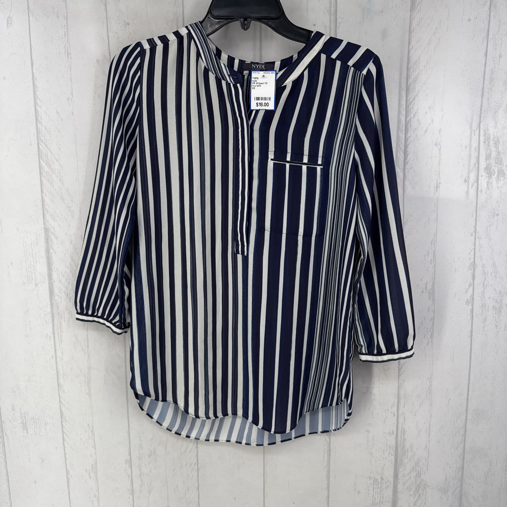 XS striped 1/2 button down 3/4 slv top