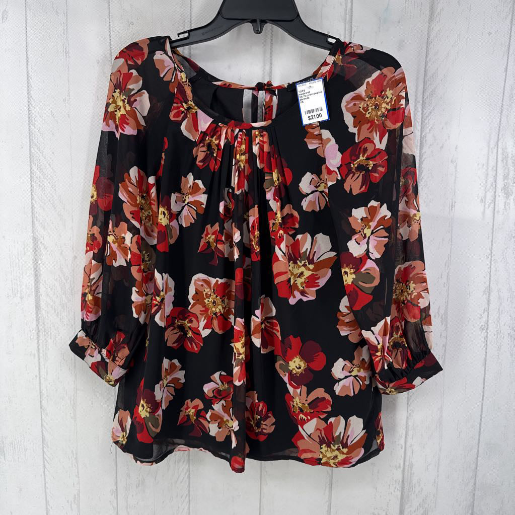 XS flo print pleated front 3/4 slv top