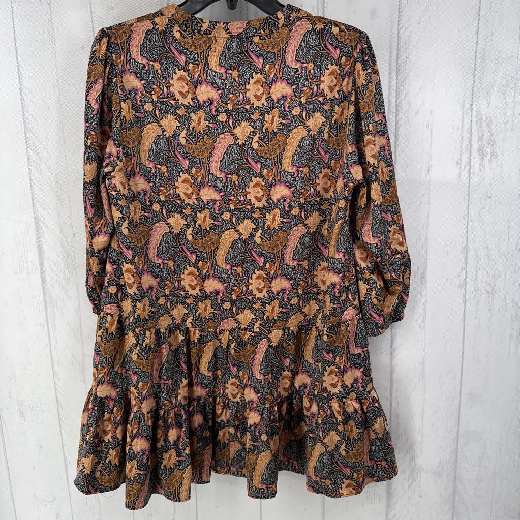 M leaf print v-neck tiered 3/4 slv tunic