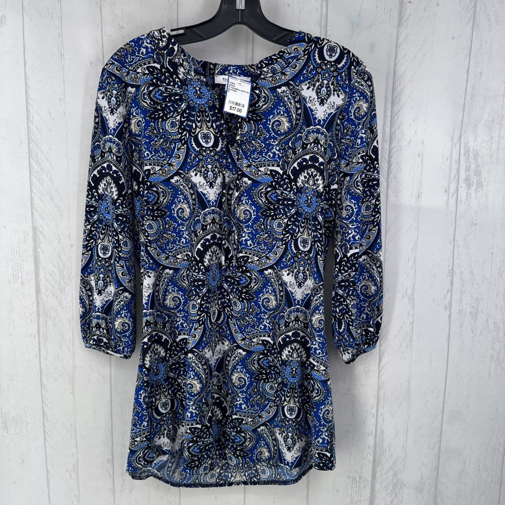S medallion print tie front 3/4 slv tunic