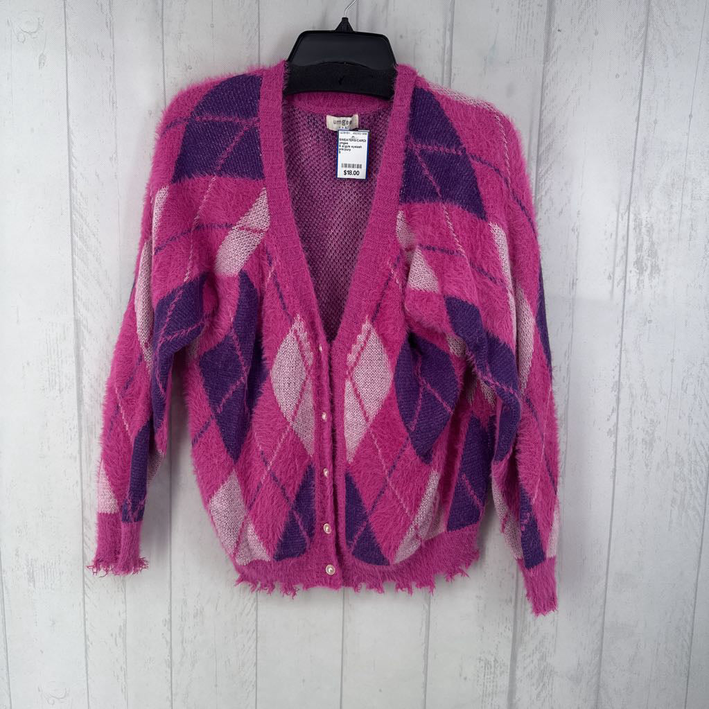 S argyle eyelash cardi