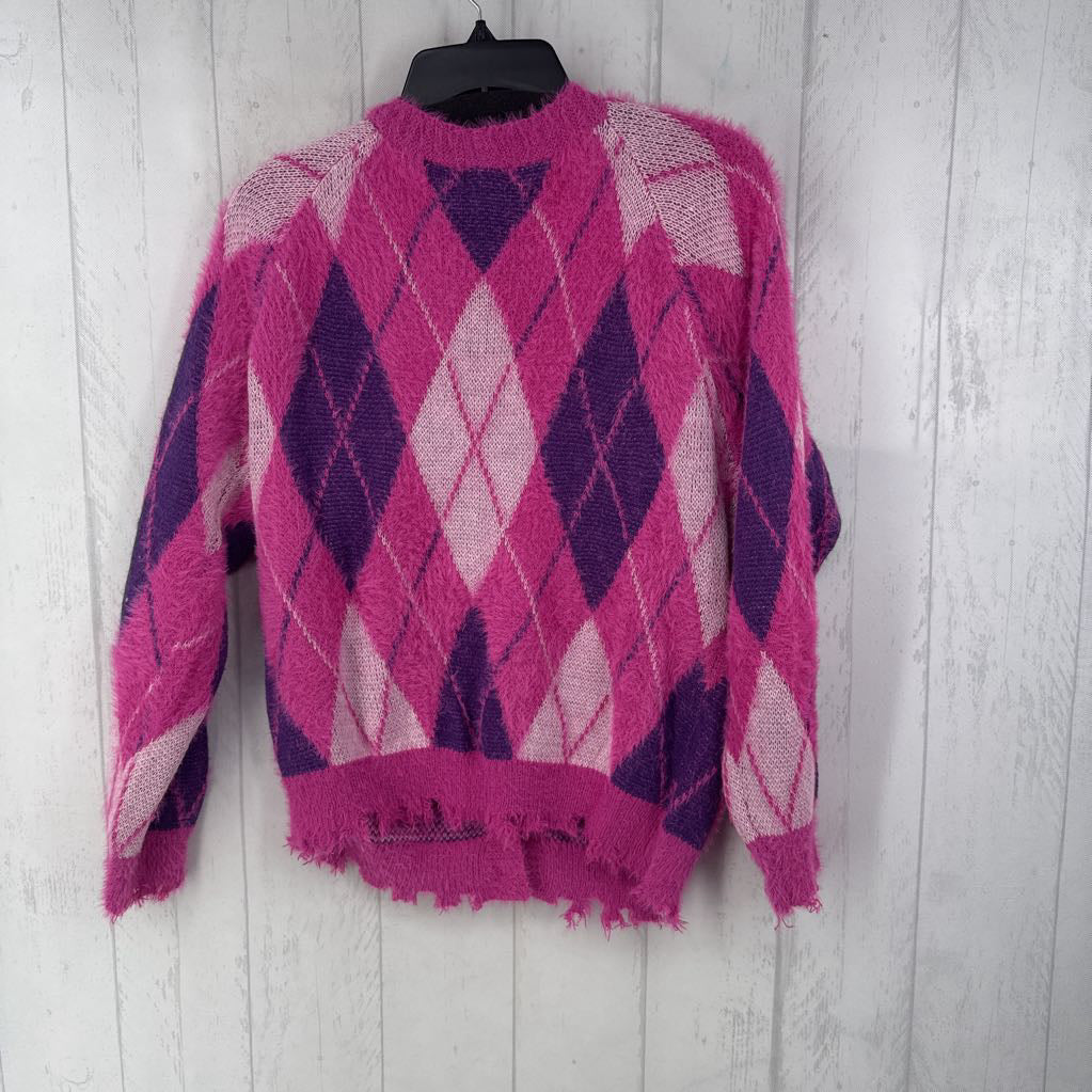 S argyle eyelash cardi