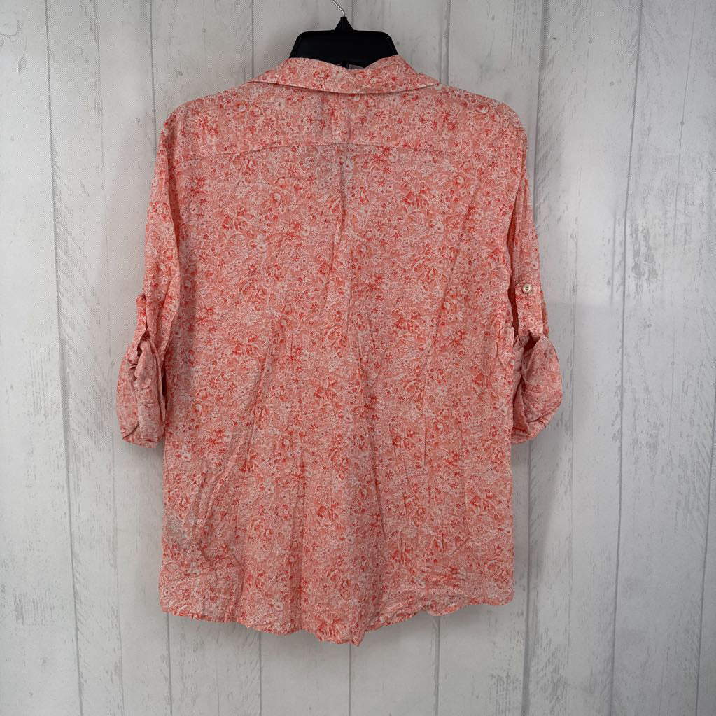 XL flo print button down tab slv top