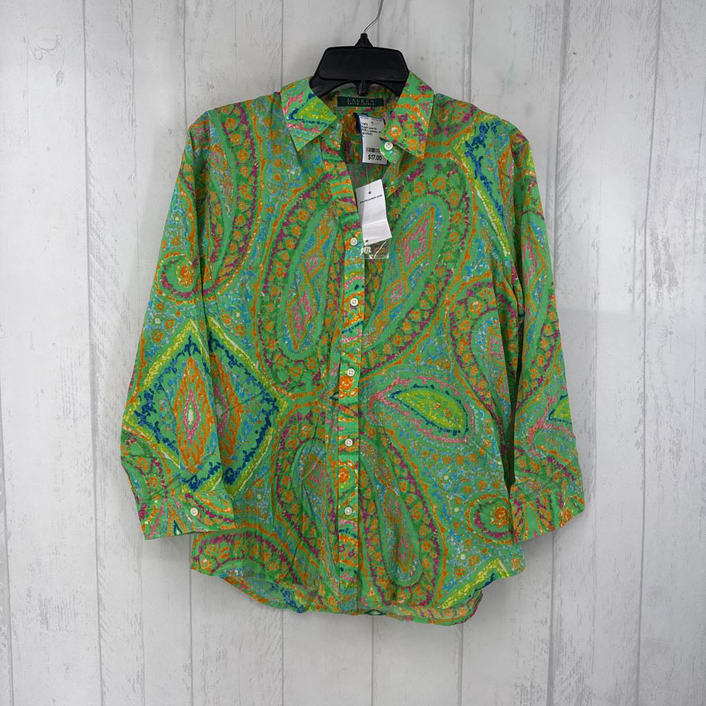 R35 L paisley print button down 3/4 slv top
