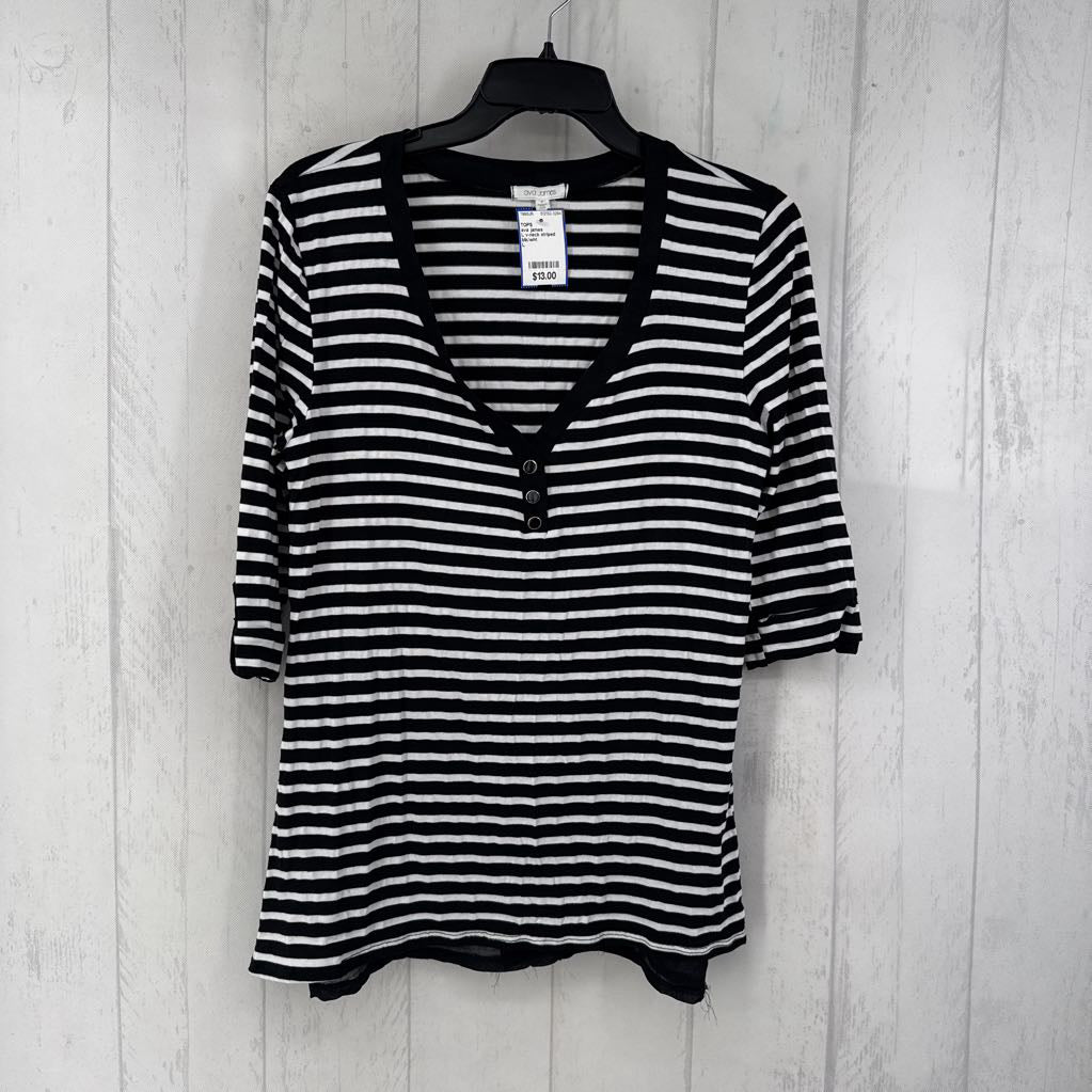 L v-neck striped elbow slv top