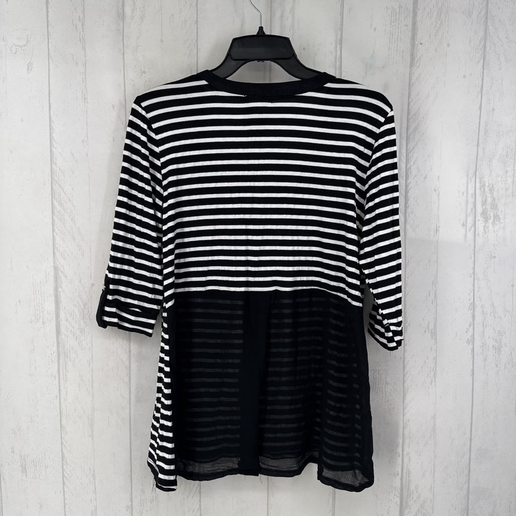 L v-neck striped elbow slv top