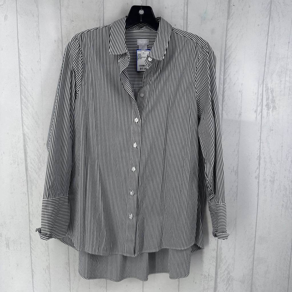 S striped button down l/s top