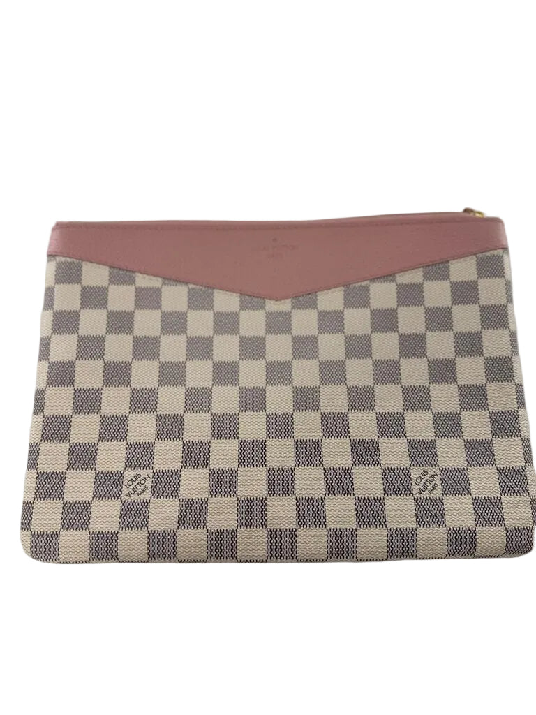 pink leather trim envelope style clutch/pouch damier