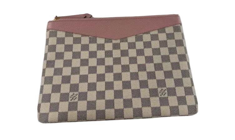 pink leather trim envelope style clutch/pouch damier