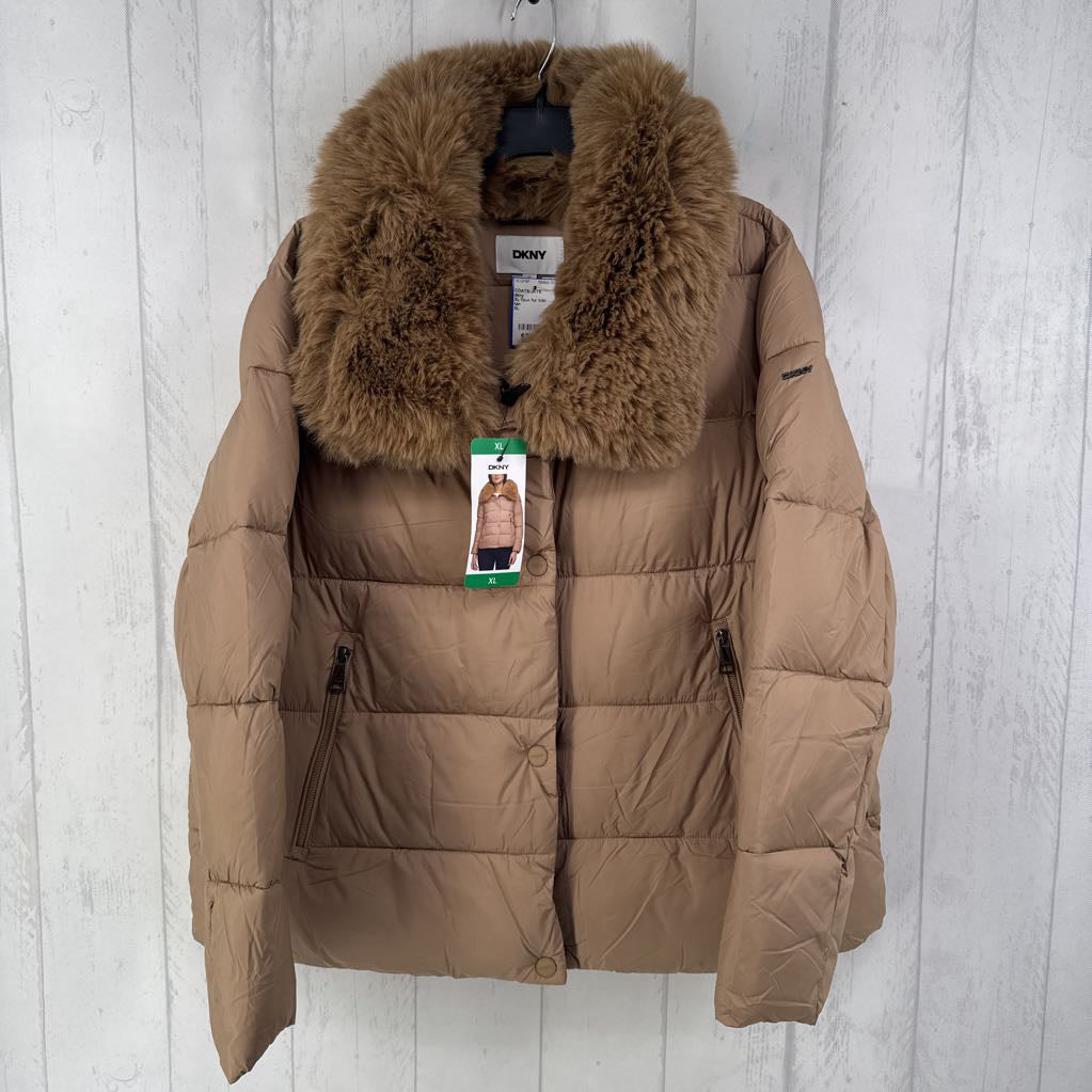 XL faux fur trim puffer coat