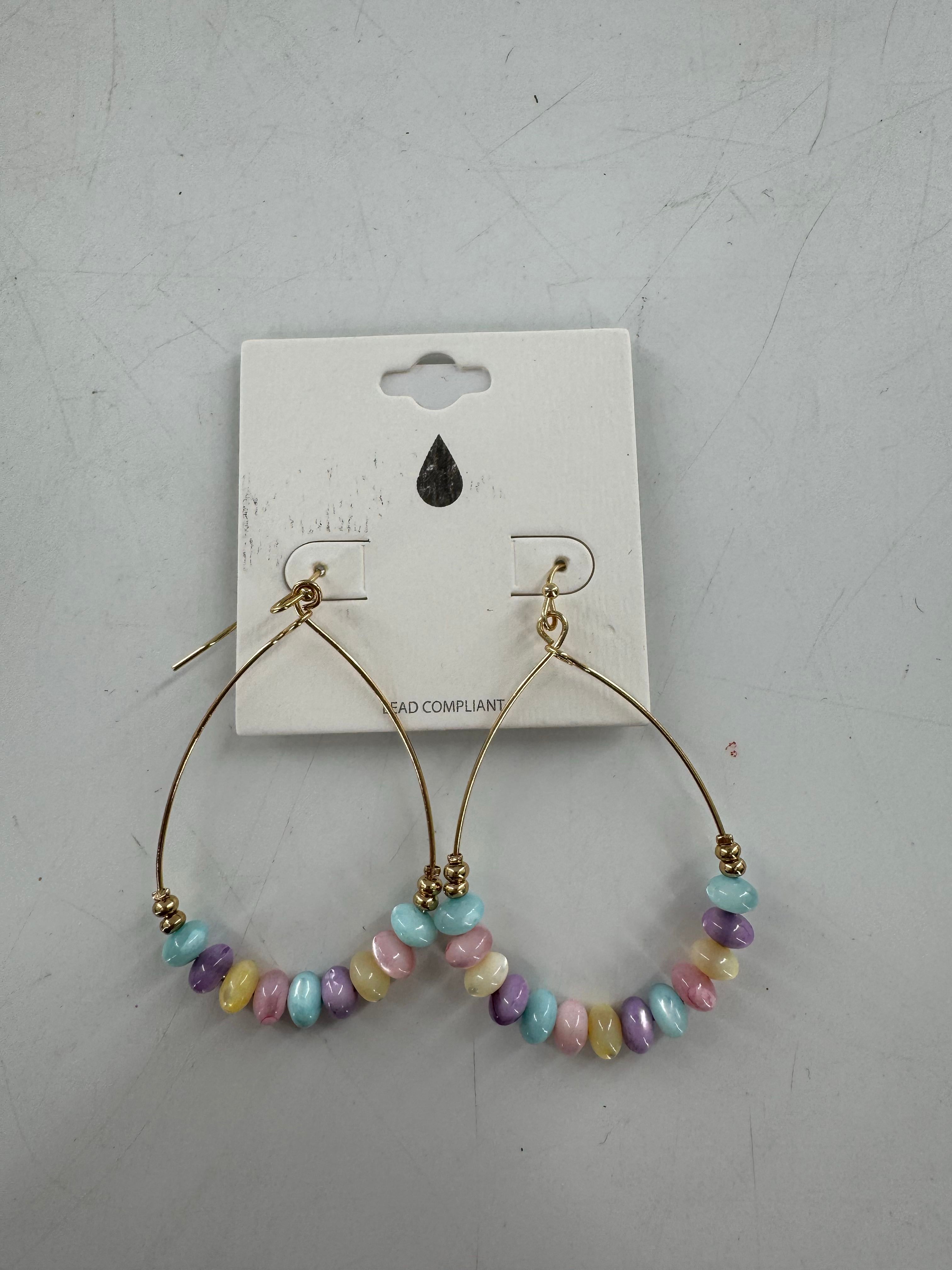 beaded open teardrop shape earrings-multi