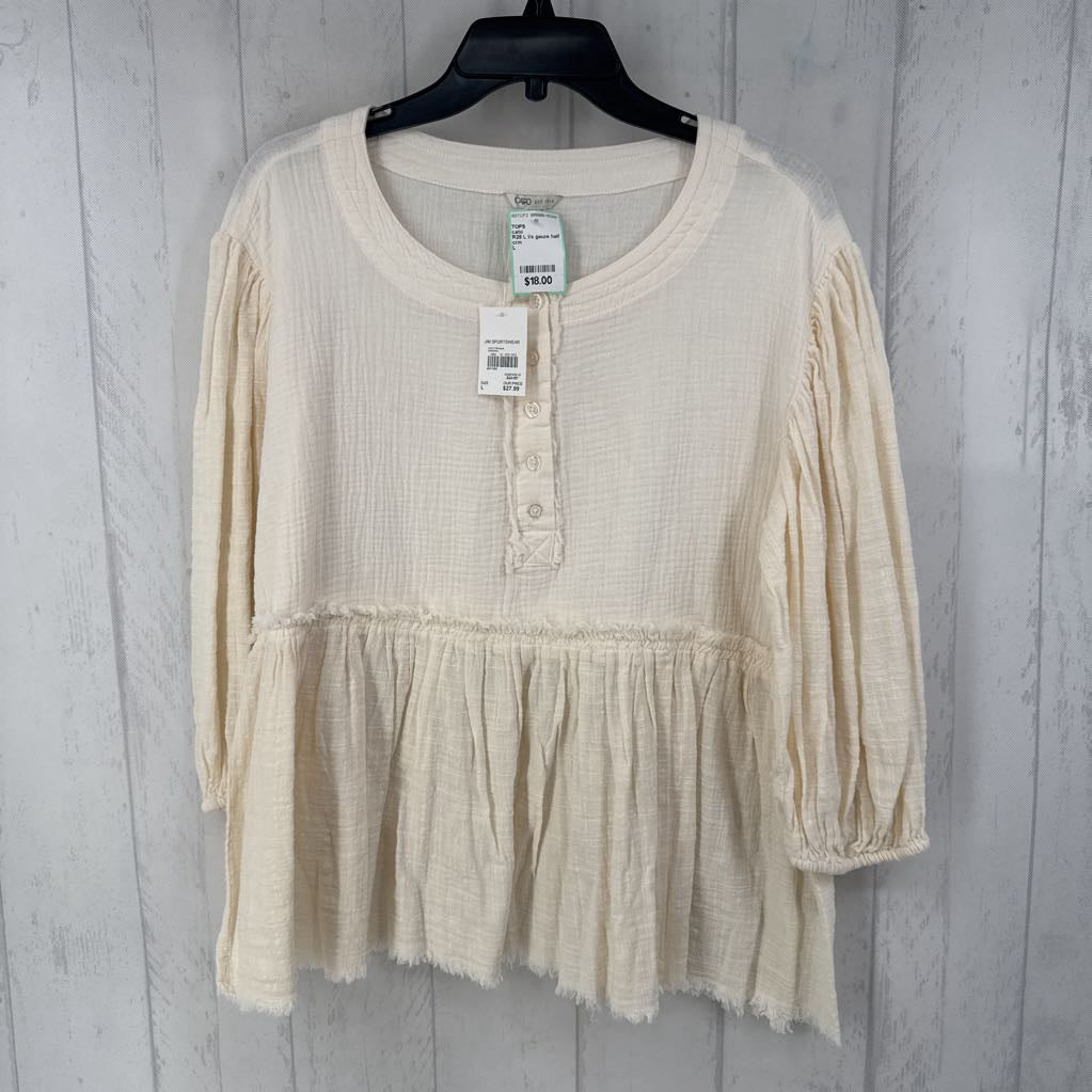 R28 L l/s gauze half button baby doll top